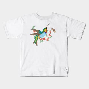 Lovely Flying Hummingbird Butterfly Flowers illustration Kids T-Shirt